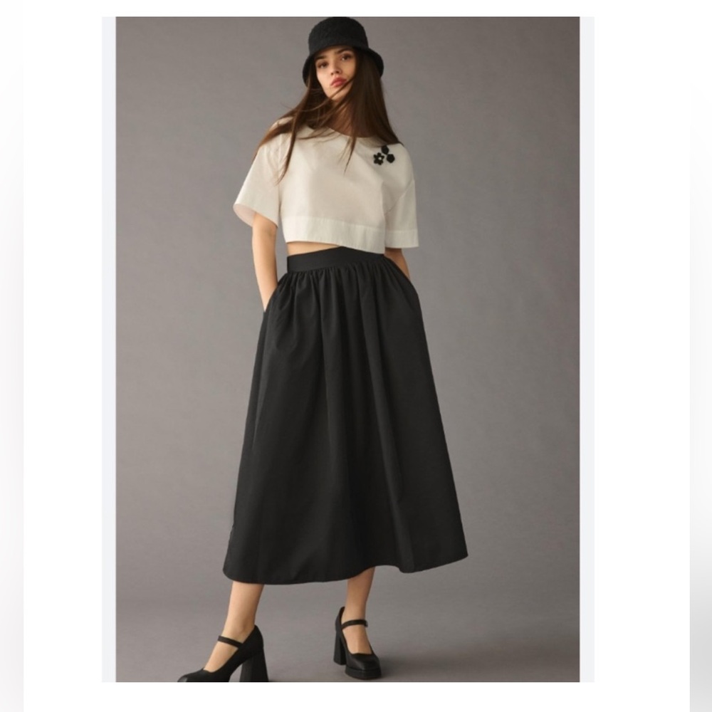 Anthropologie Black Midi Skirt